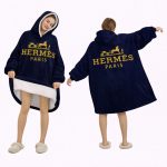 Dark Blue  Hèrmes Blanket Hoodie , Oversized Fleece Wearable Hoodie For Adults & Kids