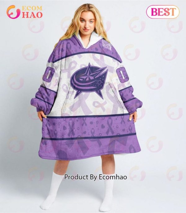 Nhl Columbus Blue Jackets Special Lavender - Fight Cancer Oodie Blanket Hoodie