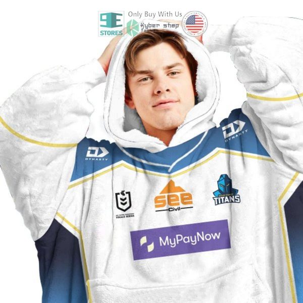 Best Personalized Gold Coast Titans White Blue Hooded Blanet Hoodie