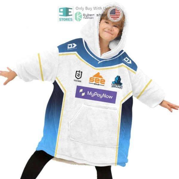 Best Personalized Gold Coast Titans White Blue Hooded Blanet Hoodie