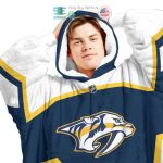 Best Personalized Nashville Predators White Blue Hooded Blanet Hoodie