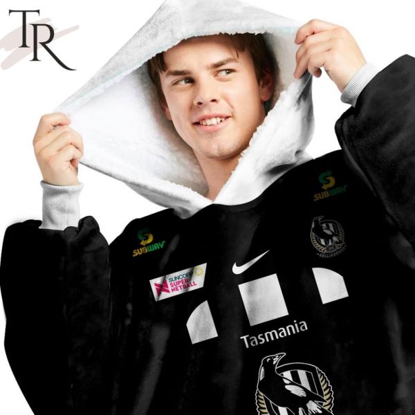 Personalized Netball Au Collingwood Magpies Oodie, Flanket, Blanket Hoodie, Snuggie