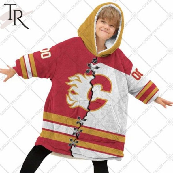 Personalized Nhl Calgary Flames Mix Jersey Blanket Hoodie