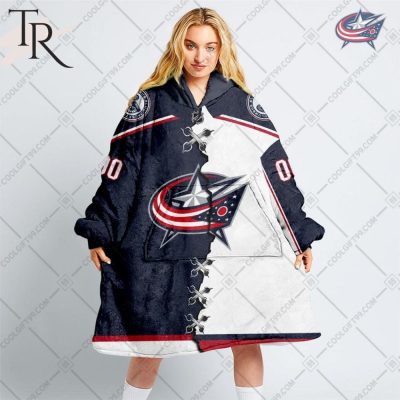 Personalized Nhl Columbus Blue Jackets Mix Jersey Blanket Hoodie