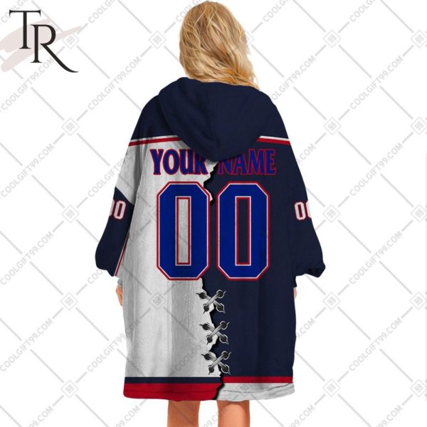 Personalized Nhl Columbus Blue Jackets Mix Jersey Blanket Hoodie