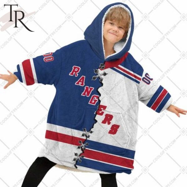 Personalized Nhl New York Rangers Mix Jersey Blanket Hoodie