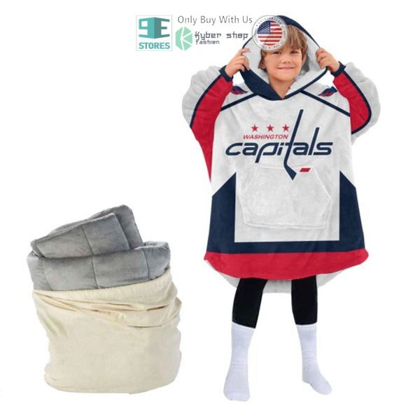 Best Personalized Washington Capitals White Blue Hooded Blanet Hoodie