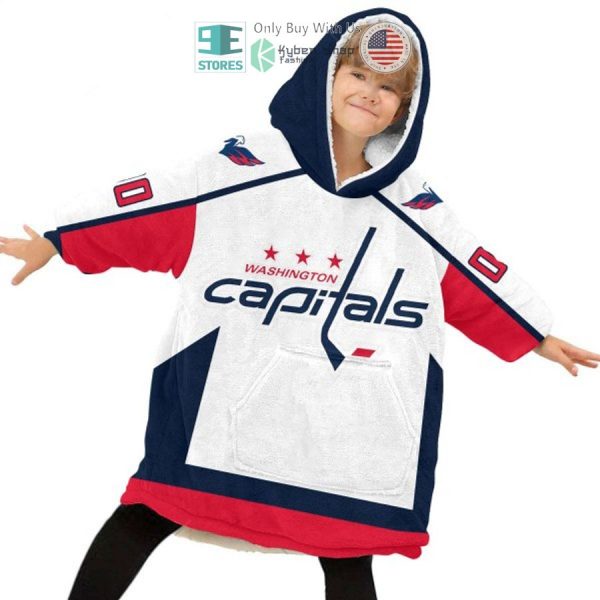 Best Personalized Washington Capitals White Blue Hooded Blanet Hoodie
