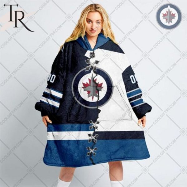 Personalized Nhl Winnipeg Jets Mix Jersey Blanket Hoodie