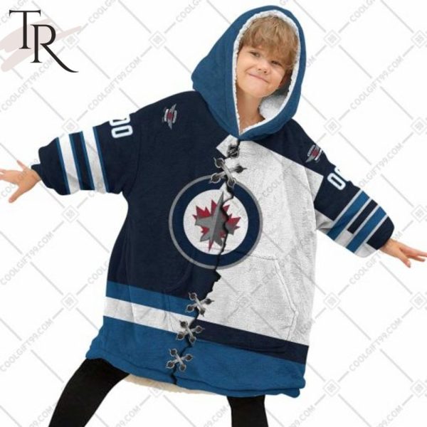 Personalized Nhl Winnipeg Jets Mix Jersey Blanket Hoodie