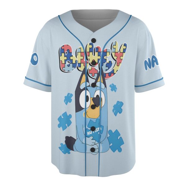 Custom Bluey Baseball Jersey - Personalize Name & Number, True Colors Design, Perfect Gift!