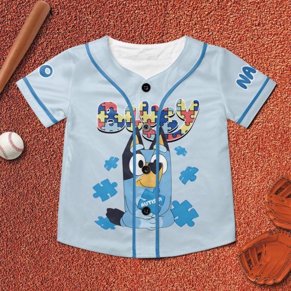 Custom Bluey Baseball Jersey - Personalize Name & Number, True Colors Design, Perfect Gift!