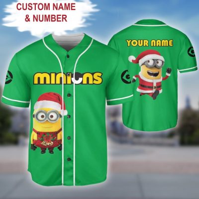 Custom Minions Christmas Baseball Jersey - Add Your Name & Number - Fun Holiday Gift!