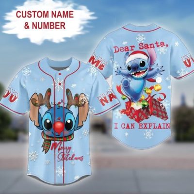 Custom Christmas Stitch Baseball Jersey - Personalized Name & Number - Fun Holiday Gift!
