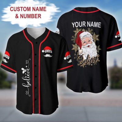 Custom Santa Baseball Jersey - Personalized Name & Number - Festive Holiday Wear