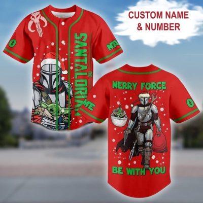 Custom Star Wars Christmas Jersey - Personalized Name & Number - Festive Mandalorian Shirt For Fans