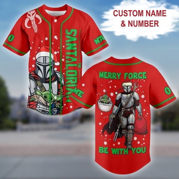 Custom Star Wars Christmas Jersey - Personalized Name & Number - Festive Mandalorian Shirt For Fans