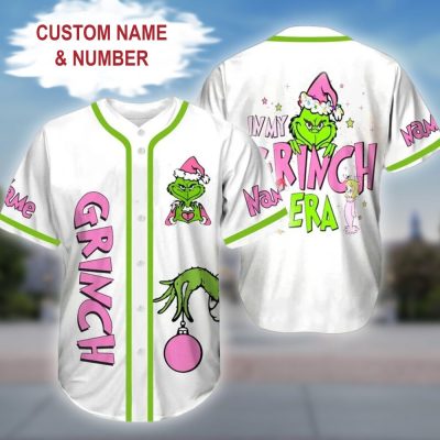 Custom Grinch Christmas Baseball Jersey - Personalized Name & Number Holiday Gift