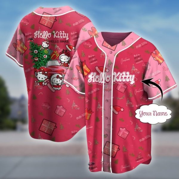 Custom Hello Kitty Christmas Baseball Jersey – Personalized Holiday Gift