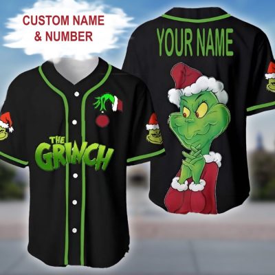 Custom Grinch Baseball Jersey – Personalized Name & Number Christmas Gift