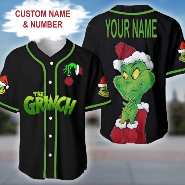 Custom Grinch Baseball Jersey – Personalized Name & Number Christmas Gift