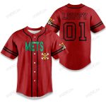 New York Mets X One Piece Yellow Straw Hat Skull On Red Baseball Jersey