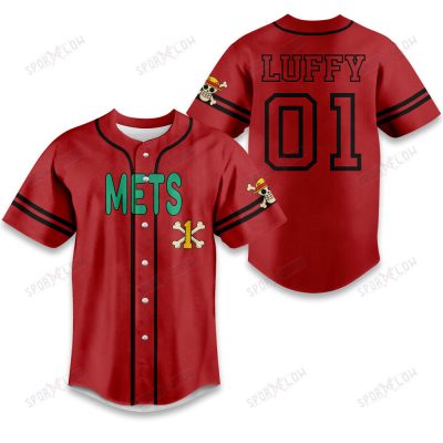 New York Mets X One Piece Yellow Straw Hat Skull On Red Baseball Jersey