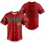 Toronto Blue Jays X One Piece Yellow Straw Hat Skull On Red Baseball Jersey