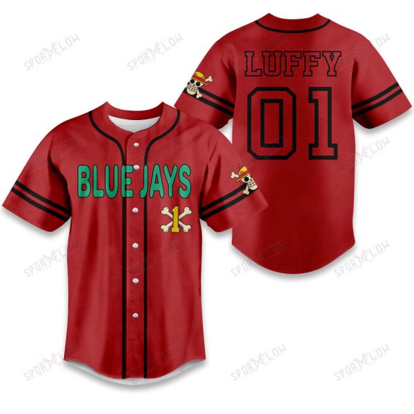 Toronto Blue Jays X One Piece Yellow Straw Hat Skull On Red Baseball Jersey