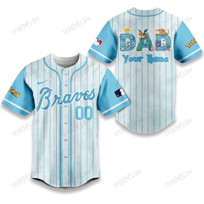 Atlanta Braves X Pokemon Dad Pastel Blue Baseball Jersey