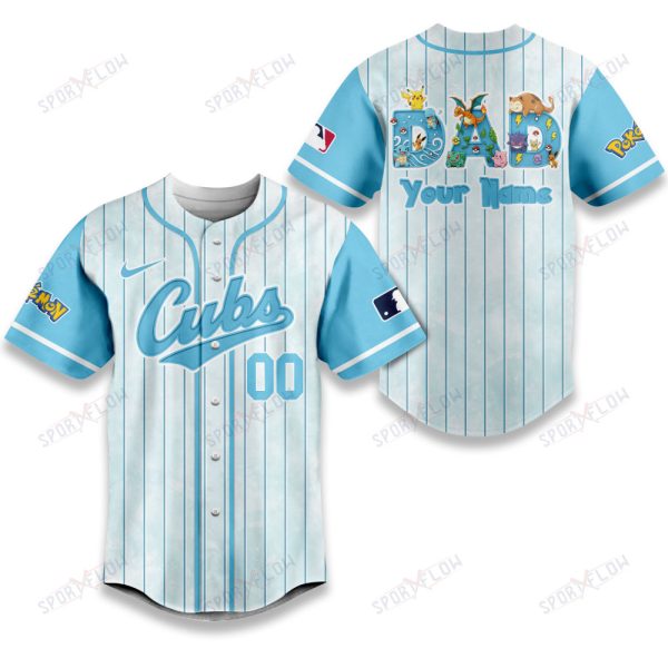 Chicago Cubs X Pokemon Dad Pastel Blue Baseball Jersey