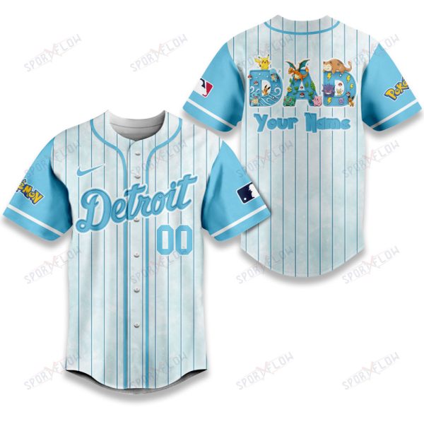 Detroit Tigers X Pokemon Dad Pastel Blue Baseball Jersey