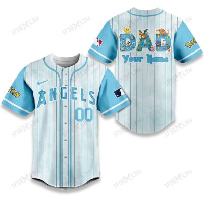 Los Angeles Angels X Pokemon Dad Pastel Blue Baseball Jersey