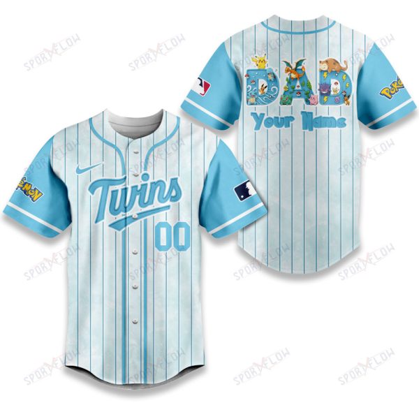 Minnesota Twins X Pokemon Dad Pastel Blue Baseball Jersey