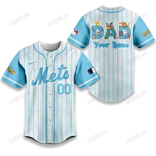 New York Mets X Pokemon Dad Pastel Blue Baseball Jersey