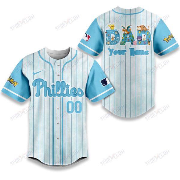 Philadelphia Phillies X Pokemon Dad Pastel Blue Baseball Jersey
