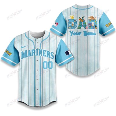 Seattle Mariners X Pokemon Dad Pastel Blue Baseball Jersey