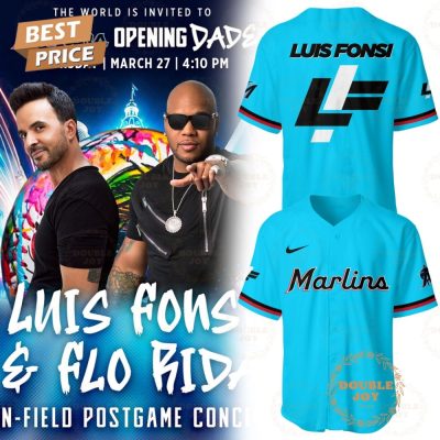 2025 The World Is Invited To Miami Marlins Mlb Opening Dade Luis Fonsi And Flo Rida Gift New Edition Baseball Jersey - Blue
