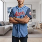 Vintage Angels Baseball Jersey - Custom Blue Pinstripe Design, Perfect Gift For Fans