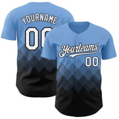 Custom Light Blue White-Black 3D Gradient Square Shape Authentic Baseball Jersey