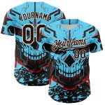 Custom Blue Brown-White 3D Pattern Design Burner Costumes Cyber Skull Authentic Baseball Jersey