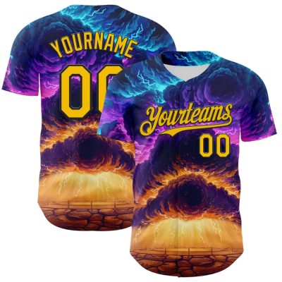 Custom Blue Gold-Black 3D Syntetyc Everstor Authentic Baseball Jersey