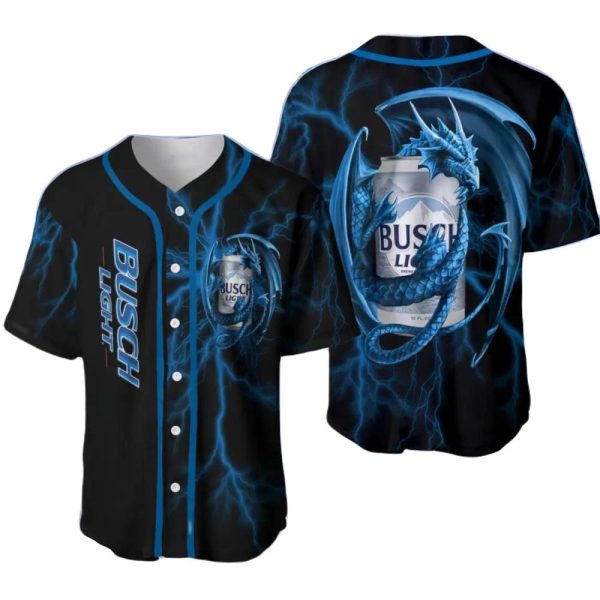 Dragon & Busch Light Baseball Jersey - Electric Blue Design, Perfect For Fans & Collectors!