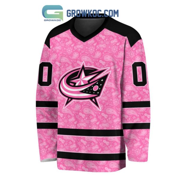 Columbus Blue Jackets Nhl Special Pink Breast Cancer Hockey Jersey Long Sleeve