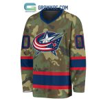 Columbus Blue Jackets Special Camo Veteran Design Personalized Hockey Jersey