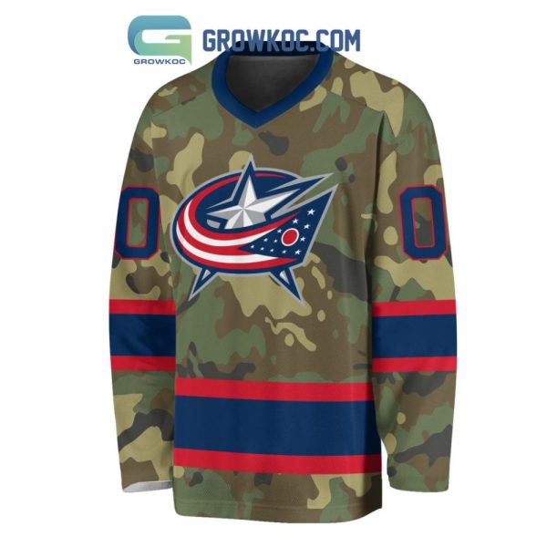 Columbus Blue Jackets Special Camo Veteran Design Personalized Hockey Jersey