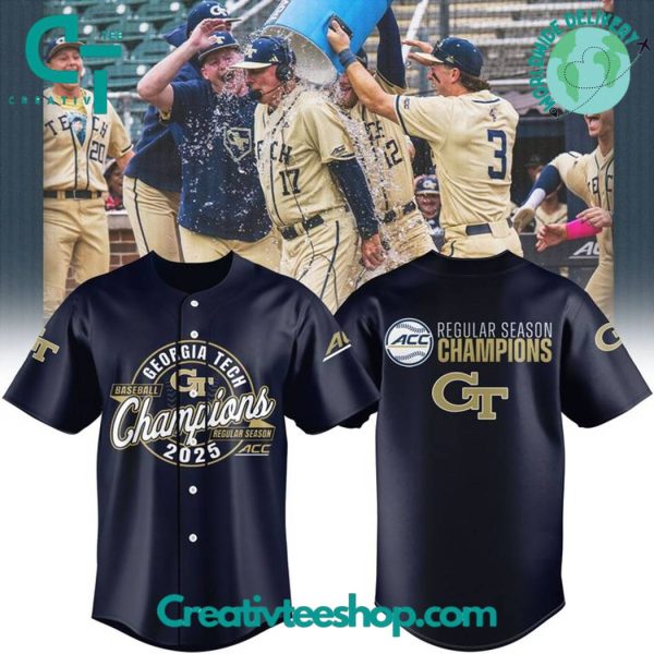 Georgia Tech Yellow Jackets 2025 Acc Baseball Regular Season Champions Baseball Jersey