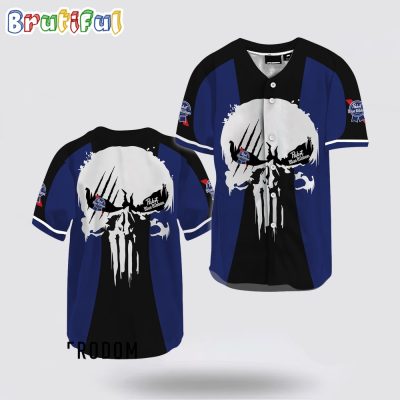 Ghost Head White Skull Pabst Blue Ribbon Baseball Jersey