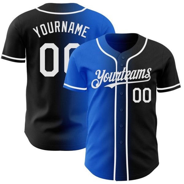 Custom Black White-Thunder Blue Authentic Gradient Fashion Baseball Jersey