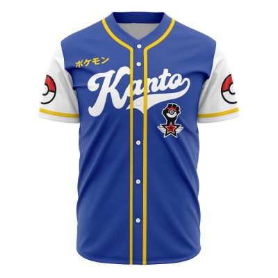 Limited Edition Kanto Baseball Jersey - Stylish Blue Unisex Design With Iconic Pokeball Sleeves